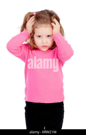 Sorgen kleine Mädchen in rosa Stockfoto