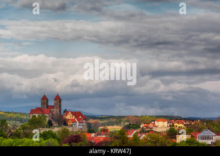 Blick auf die historische Welterbestadt Quedlinburg Harz Stockfoto