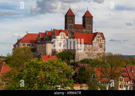 Blick auf die historische Welterbestadt Quedlinburg Harz Stockfoto