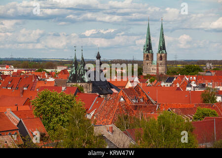 Blick auf die historische Welterbestadt Quedlinburg Harz Stockfoto