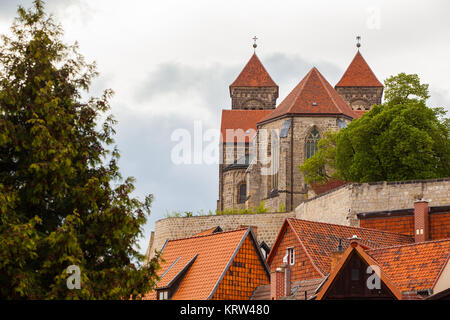 Blick auf die historische Welterbestadt Quedlinburg Harz Stockfoto