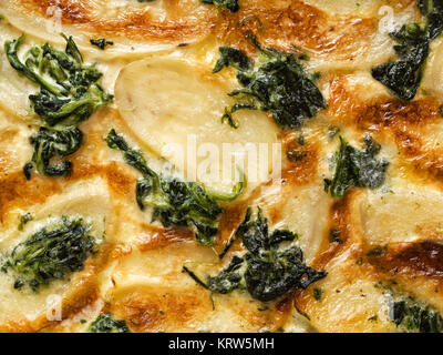 Rustikal golden Spinat Kartoffel gratin Dauphinois Stockfoto