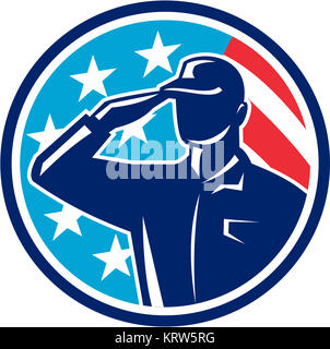 Amerikanischer Soldat Offizier salutierte Flag Circle Retro Stockfoto