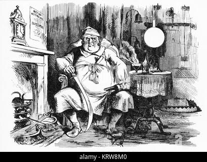 Ein Kupferstich von Punch Magazine in den 1860er Jahren, ein Brite, der in der Zeit des Friedens, bewaffnet und bereit für militärische Aktion Stockfoto