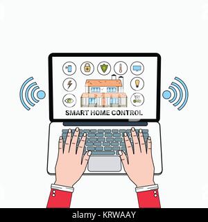 Smart Home Control System Anwendung auf Laptop Haus Technologie der Automatisierungskonzept Stock Vektor