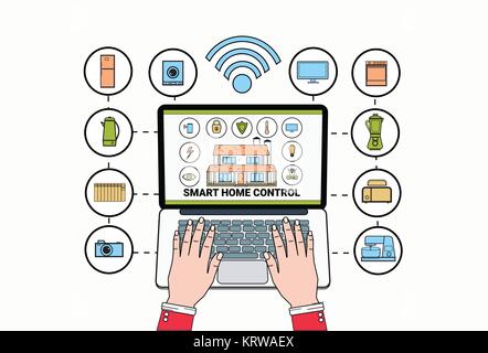 Smart Home Control Anwendung auf Laptop Computer Modern House Technologie der Automatisierungskonzept Stock Vektor