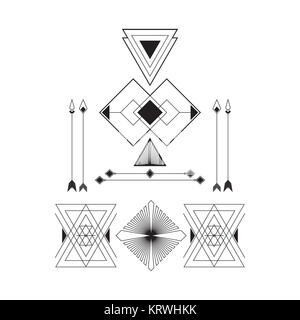 Satz von geometrische abstrakte Figuren mit Dreiecke, Pfeile, Linien Stockfoto