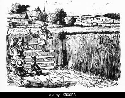 Ein Kupferstich von Punch Magazine in den 1850er Jahren mit der Darstellung der relativen Schönheit der Englischen Hof und seinen goldenen Weizen, im Gegensatz zu den Goldfeldern von Stockfoto