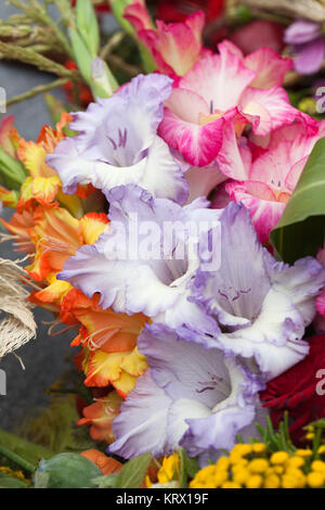 Bunter Blumenstrauß aus gladiolen Stockfoto