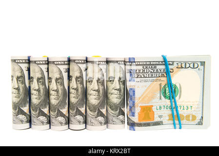 Packungen mit Hundert-euro-Scheine gruppiert, isolierte copyspace Stockfoto