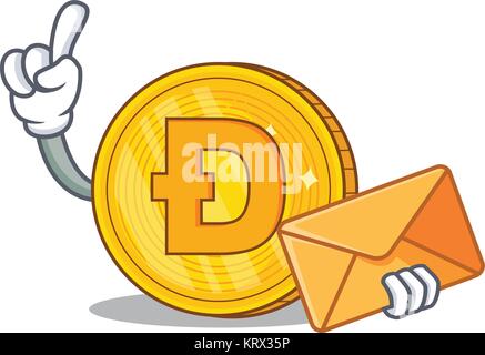 Mit Umschlag Dodgecoin Charakter Cartoon Stil Stock Vektor
