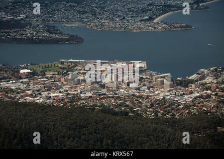 Hobart von oben Stockfoto