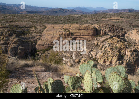 Blick auf die Apache Trail auch als Route 88, die geht durch die Superstition Mountains in Arizona Stockfoto