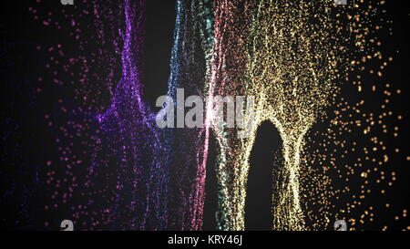 Rendering-Hintergrund mit verdrehten Partikel Saiten. Dunkle digitale abstrakt Stockfoto