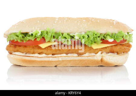 Chickenburger Huhn Hühnchen Burger Hamburger Freisteller freigestellt isoliert vor einem weissen Hintergrund Stockfoto