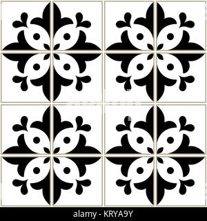 Azulejos Fliesen Muster - Portugiesische marine blau design, nahtlose Vektor schwarzen und weißen Hintergrund, vintage Mosaike festlegen Stock Vektor