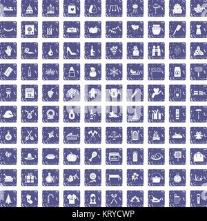 100 Familie Tradition Icons Set grunge Sapphire Stock Vektor