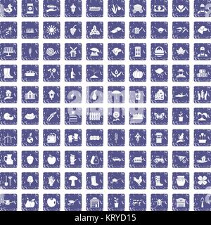 100 farm Icons Set grunge Sapphire Stock Vektor