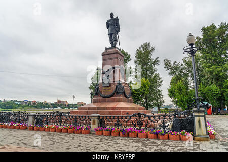 Irkutsk, Russland - 14.August 2017: das Denkmal von Kaiser Alexander III. Auf der oberen Promenade Stockfoto