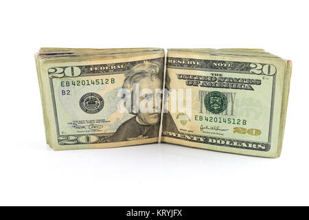 Stock Bild von 20 US-Dollar Rechnungen isoliert auf weiss Stockfoto
