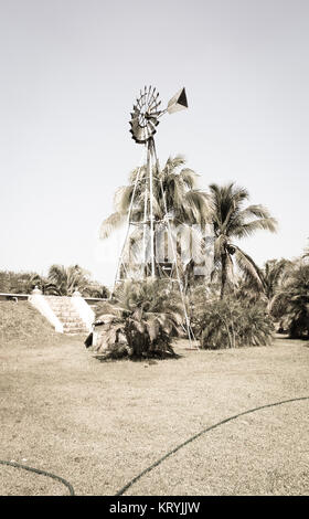 Ein Blick auf einen alten Windmühle für Wasserentnahme auf Yucatan, Mexiko Stockfoto