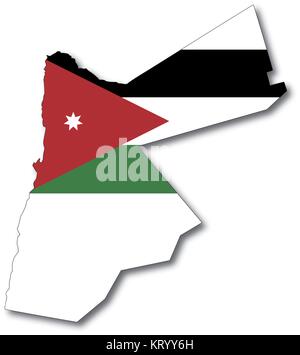Vectorflag Karte von Jordanien, Umrisse zeichnen mit Schatten Stock Vektor
