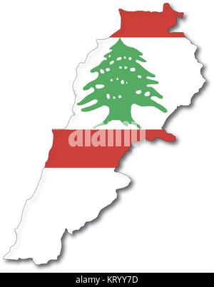 Vectorflag Karte von Libanon, Umrisse zeichnen mit Schatten Stock Vektor