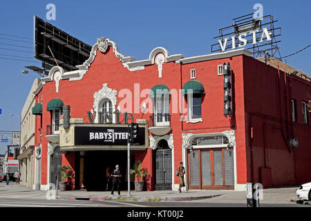 Babysitter film Zeichen außerhalb des historischen Vista Theater Cinema Gebäude auf dem Hollywood und dem Sunset Boulevard in Los Feliz LA Los Angeles USA KATHY DEWITT Stockfoto