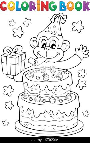 Malbuch Kuchen und Party Monkey-eps 10 Vector Illustration. Stock Vektor