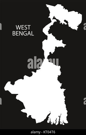 Westbengalen Indien Karte schwarz invertiert Stockfoto