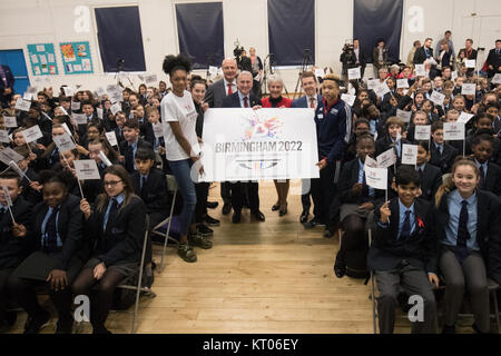 Birmingham ist für die Commonwealth Games 2022 während der Commonwealth Games Federation Medien Konferenz kündigte in der Arena Akademie in Birmingham. Stockfoto