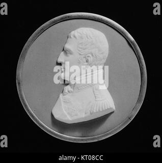 Porträt von Arthur Wellesley, 1. Duke of Wellington, berühmtem britischen Militärführer, gemalt im 19. Jahrhundert. Er wird für seinen Sieg über Napoleon in der Schlacht von Waterloo gefeiert. Dieses Stück fängt seinen stoischen Ausdruck ein und spiegelt seine militärische Karriere und Staatskunst wider. Stockfoto