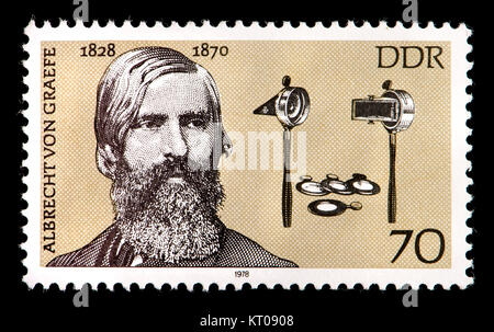 Ddr (DDR) Briefmarke (1978): Friedrich Wilhelm Gräfe/Ernst Albrecht von Graefe (1828 - 1870) Preußische Pionier der Augenheilkunde. Stockfoto