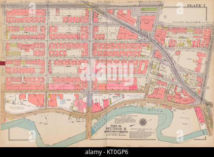 Dieses Bild zeigt die Bromley Bronx Plate 07, ein Sammlerstück, das 1938 veröffentlicht und 1957 korrigiert wurde. Es handelt sich wahrscheinlich um ein kulturelles oder historisches Interesse, das mit der Bronx-Gegend in Zusammenhang steht. Stockfoto