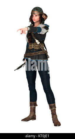 3D-Rendering Pirate Frau auf Weiß Stockfoto