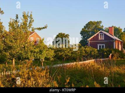 Traditionellen Holzhäusern, Graso, Provinz Uppland, Stockholm Archipelago, Schweden, Skandinavien. Graso ist eine Insel an der Küste von uppland Provinz Stockfoto