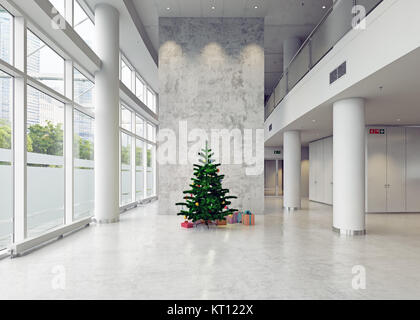 Moderne Weihnachten, Business Halle Architektur. 3D-Konzept Stockfoto