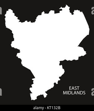 East Midlands England Karte schwarz invertiert Stockfoto