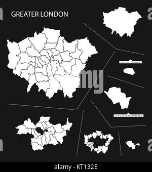 Greater London England Karte schwarz invertiert Stockfoto