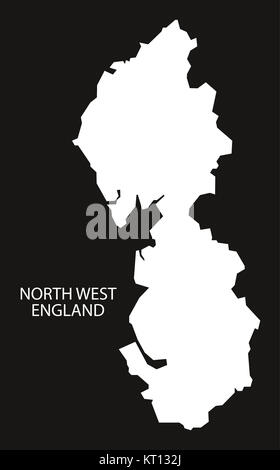 North West England Karte schwarz invertiert Stockfoto