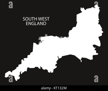 South West England Karte schwarz invertiert Stockfoto