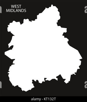 West Midlands England Karte schwarz invertiert Stockfoto