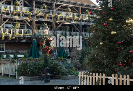 Schönen Weihnachtsbaum außerhalb der Dickens Inn At St. Katharine Docks London Vereinigtes Königreich Großbritannien Stockfoto