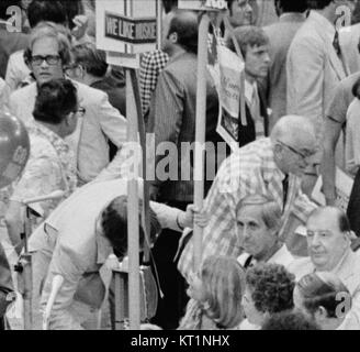 Ein Bild aus dem Kongresssaal der Demokratischen Nationalversammlung 1976, das einen politischen Moment der Veranstaltung feststellt. Stockfoto