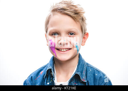 Aufgeregt Schuljunge Künstler Stockfoto