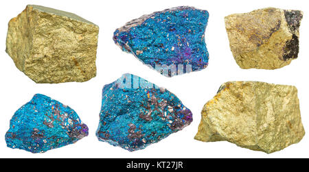 Sammlung von verschiedenen Kupferkies Mineralien Steine Stockfoto