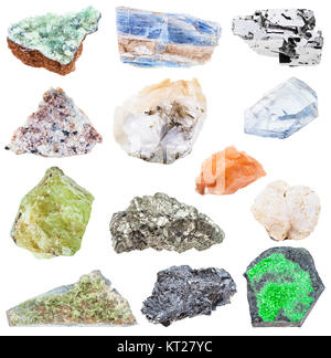 Sammlung von verschiedenen Rohstoffen mineralische Kristalle Stockfoto
