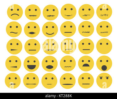 Satz von Emoticons, Emoji isoliert auf weißem Hintergrund Stockfoto