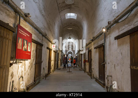 Blick entlang Flügel der Strafanstalt Korridor in der Östliches Staatszuchthaus Historic Site, Philadelphia, USA. Stockfoto