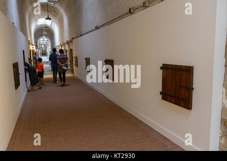 Blick entlang Flügel der Strafanstalt Korridor, wie es war, als Erste in der Östliches Staatszuchthaus Historic Site, Philadelphia, USA aufgebaut. Stockfoto